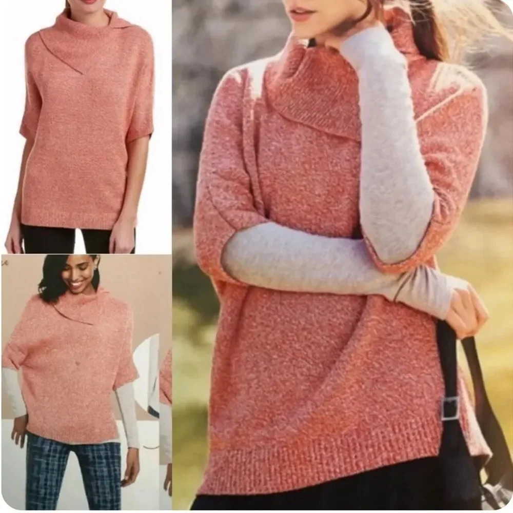 Soft Knit Cowl Neck Short-Sleeve Sweater - Pink